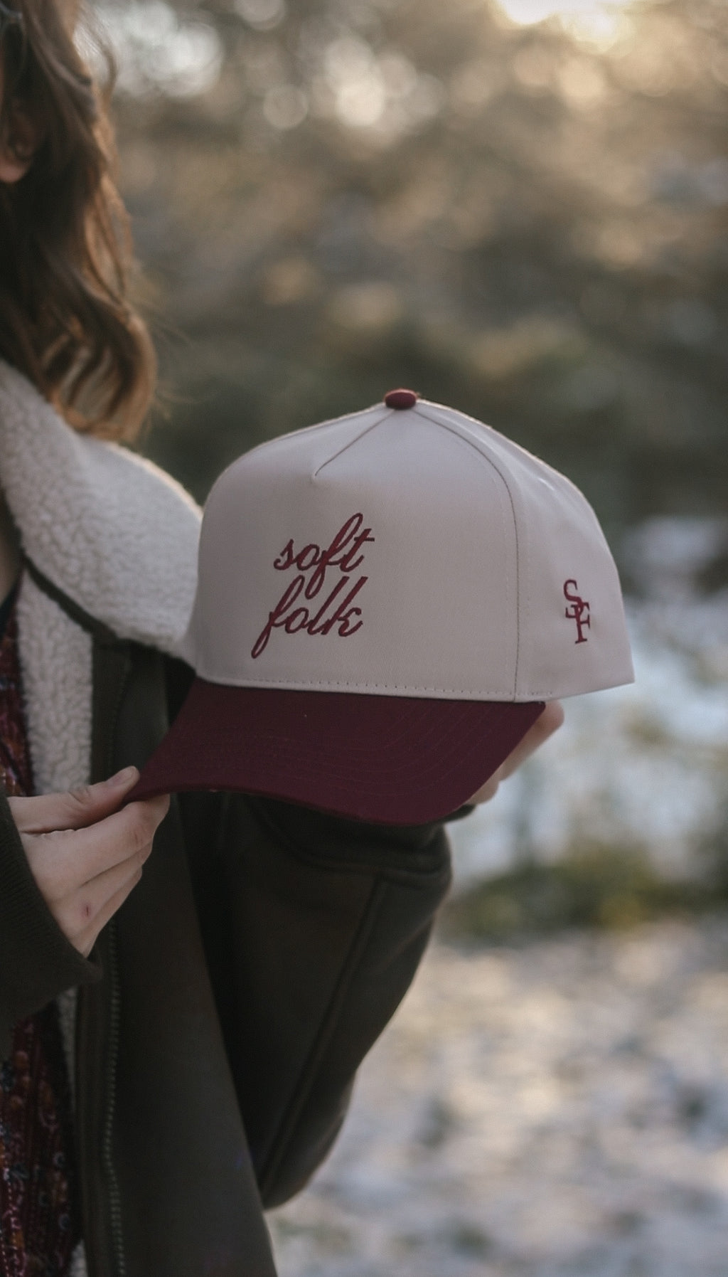 Soft Folk Holiday Trucker in Cranberry
